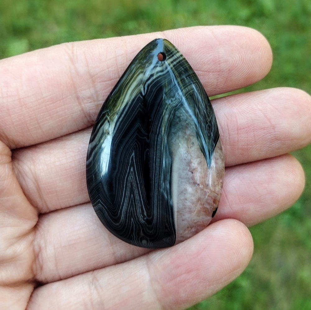 Pink And Black Druzy Agate Teardrop Pendant Gemstone